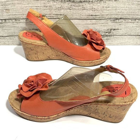 Born Concept Leather Coral Flower Wedged Sandals Size 10 Women’s - Picture 5 of 12
